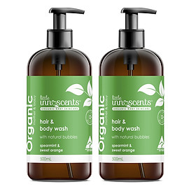 Bộ 2 chai Little Innoscents - Dầu gội và tắm - Organic Spearmint - Orange Hair Body Wash