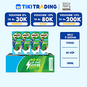 Thùng 48 Hộp Sữa Nestlé Milo Ít Đường (180ml/ Hộp)