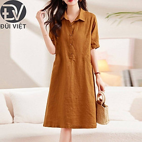 Đầm váy sơ mi nữ ngắn tay, phong cách trẻ trung Hàn Quốc, chất vải Linen mềm cao cấp, thời trang công sở Đũi Việt