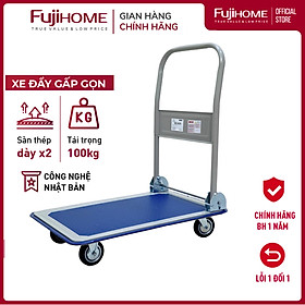 Xe đẩy hàng gấp gọn 4 bánh 120kg sàn thép nhập khẩu FUJIHOME SH150 - bánh xe chống ồn, Chính hãng bảo hành 1 năm