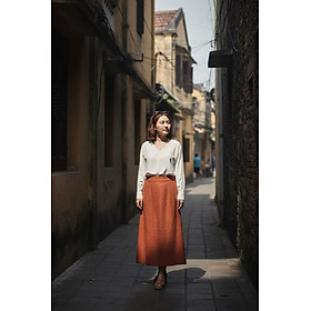 Áo Suông Tay Dài Cổ Tim Phối Ren Crepe Trắng thời trang thiết kế Hity TOP228