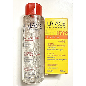 Combo Nước Tẩy Trang Cho Da Dễ Bị Kích Ứng Uriage - Eau Micellaire Thermale P S F (250ml) Và Kem Chống Nắng Uriage Bảo Vệ Tối Đa SPF50+ Creme 50ml
