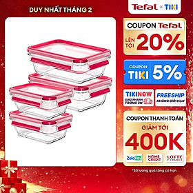 Bộ 4 hộp bảo quản thực phẩm thủy tinh Tefal Masterseal Glass (450ml x 2, 700ml x 2) - Hàng chính hãng