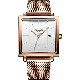 Đồng hồ nữ julius hàn quốc ja-1207 kiểu dáng thanh lịch, mặt vuông, có lịch ngày, dây thép không gỉ