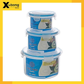 Mua Bộ 3 hộp tròn bảo quản thực phẩm - Hộp lạnh tròn dùng để đựng thực phẩm trái cây  bánh kẹo tiện dụng (6536)