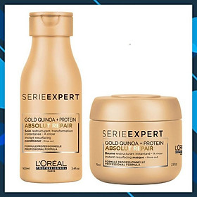 Combo du lịch Dầu gội xả phục hồi tóc L'oreal Serie Expert Lipidium Absolut Repair Instant resurfacing travel kit 100ml