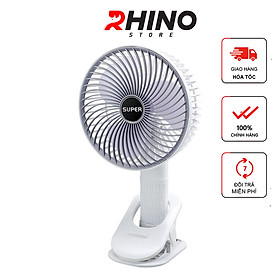 Quạt cầm tay mini siêu mát Rhino F402 tích điện với 3 mức độ gió, kèm đế, lượng pin cao - Hàng chính hãng