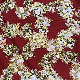 Vải thun Aty dày mềm co giãn 4 chiều họa tiết hoa vàng nền đỏ