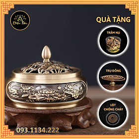 Mua Lư xông trầm khắc Sen tặng combo nhang vòng/ trầm nụ