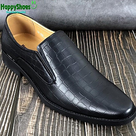 Giày Lười Nam Công Sở Happyshoes Da Bò Thật Dập Vân Cá Sấu - HS83 đen