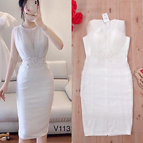 Đầm body phối lưới nhúng eo phối ren hoa nổi kết hạt Hàng Thiết Kế