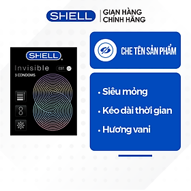 Bao cao su shell invisible siêu mỏng, chống tuột, kéo dài thời gian - hộp 10 cái | shell chính hãng
