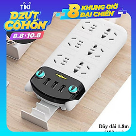 Ổ Cắm Điện Thông Minh Hình Chú Mèo 6 Ổ Cắm 3 USB Dây Điện Dài 180cm Đa Tính Năng Chống Giật Điện Hàng Siêu Cao Cấp, Ổ Điện Chống Cháy Nổ Chịu Được Công Suất Cao