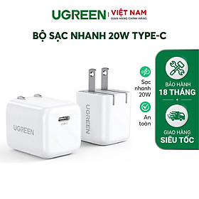 Củ sạc mini nhanh 20W CD249 UGREEN Cổng sạc nhanh PD 3.0, QC 4.0 - Thiết kế mini, chân cắm gập gọn- Hàng Chính Hãng