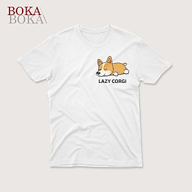 Áo thun Cotton Trắng In Hình Chó Corgi Unisex