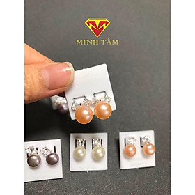 Bông tai bạc nơ nạm đá gắn Ngọc Trai nuôi nước ngọt thiên nhiên-Minh Tâm Jewelry - Trắng