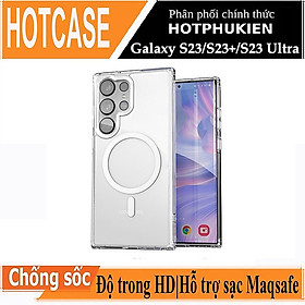 Ốp lưng sạc Maqsafe cho Samsung Galaxy S23 / Galaxy S23 Ultra / Galaxy S23 Plus / S23+ hiệu HOTCASE Maqsafe Magetic Case silicon chống sốc siêu mỏng 1.5mm, độ trong tuyệt đối, chống trầy xước, chống ố vàng, tản nhiệt tốt - hàng nhập khẩu