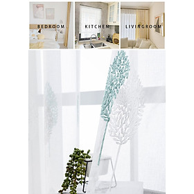 Mua Rèm Vải Voan  Họa Tiết Lá Decor Phòng Khách   Phòng Ngủ ( Xanh Dương )