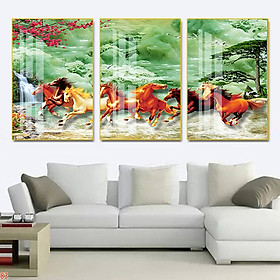 Bộ 3 Tranh Canvas Động Vật Phong Thủy - Tranh Tám Con Ngựa Chạy Tuyệt Đẹp