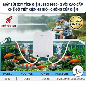 Máy Sủi Oxy Tích Điện Jebo 9950 2W, 2 Vòi Cao Cấp - Chống Cúp Điện, Bảo Hành Uy Tín