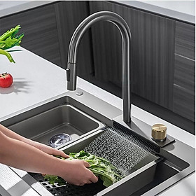 Mua  HÀNG ĐẸP LOẠI 1  Chậu rửa bát 1 hố kèm vòi thác tiện dụng kích thước lớn 80x45cm