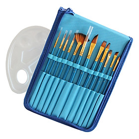 14 Pack Paint Brush Set with 12 Brushes, 1 Palette and 1 Carrying Case for Watercolor, Oil, Acrylic Painting