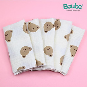 Set 5 khăn xô, khăn sữa cho trẻ sơ sinh và trẻ nhỏ Boube - Chất liệu cotton tự nhiên,mềm mịn, hút ẩm tốt, an toàn cho bé