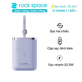 Pin dự phòng mini tích hợp dây sạc Rockspace Powersack 10000mAh sạc nhanh 22.5w hàng chính hãng có bảo hành