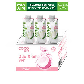 Thùng 12 Hộp Nước Dừa Xiêm Sen Cocoxim 330ml