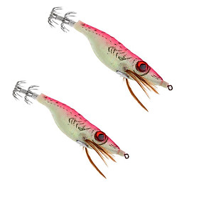 2 Pieces Fishing Artificial Squid Hook Hard Fishing Lure Egi Squid Jigs Cuttlefish Shrimp Lures Squid Jig 10cm Pink