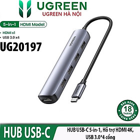 Hub USB Type C 5 in 1 Ugreen 20197 ( Type C ra HDMI 4K + 4 USB 3.0) Cao Cấp CM417 hàng Chính Hãng