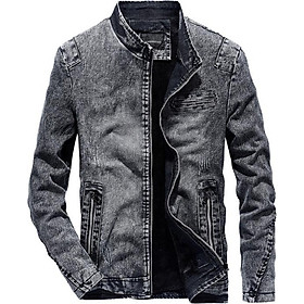 Men's Retro Denim Jacket Slim Plus Velvet Stand Collar Locomotive Jacket