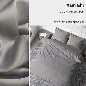 Bộ Chăn Ga Gối 5 Món Lụa Tencel Size 2mx2m 2m2x2m Trơn Nhiều Màu À Ơi Concept cao cấp Hàn Quốc