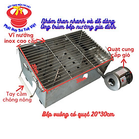 Hình ảnh Bếp nướng than không khói chữ nhật 20 x 30cm có quạt gió nướng gia đình kèm 1kg than không khói