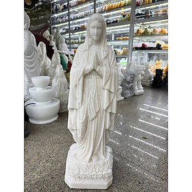 Tượng Chúa chắp tay cầu nguyện, Đức Mẹ Maria đá trắng - Cao 60cm