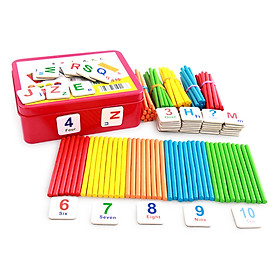 Children's Arithmetic Stick Wooden Counting Sticks Rods Math Educational Toy with a Metal Storage Box for Kids Toddlers
