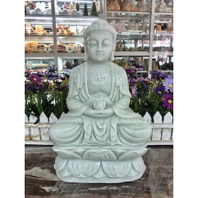 Tượng Phật A Di Đà ngồi đài sen đá cẩm thạch trắng xanh - Cao 30 cm