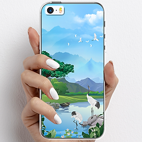 Ốp lưng cho iPhone 5, iPhone SE 2016 nhựa TPU mẫu Núi và chim hạc