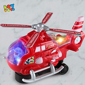 Đồ chơi máy bay trực thăng cứu hỏa chạy bằng pin, tự động tránh vật cản, có nhạc và đèn thú vị cho bé