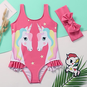 Bộ đồ bơi liền bé gái in hình pony hồng hạc vẹt hồng xinh xắn