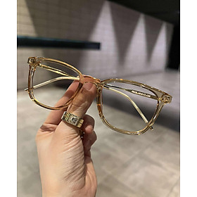 Kính mắt unisex thời trang nam nữ Mắt vuông màu thạch vàng thời trang Korea