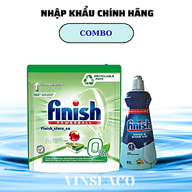 Combo 70 Viên rửa bát Finish eco Hữu cơ cho Máy + Nước làm Bóng Finish 400ml chuyên dùng cho máy