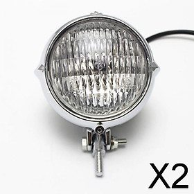 2xMotorcycle Headlight Amber Light Lamp for Harley Bobber Chopper Silver+Clear