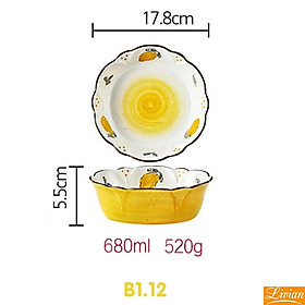 Tô sứ tròn, bát sứ viền sóng 17.8cm họa tiết hoa quả vẽ tay nhiều màu sắc- Hàng có sẵn