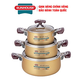 Mua Bộ nồi anod Sunhouse SH6634 - Bộ nồi dùng bếp gas - Bộ nồi dùng bếp hồng ngoại - Bộ 3 nồi Sunhouse - Thiết kế sang trọng  chất liệu Anod cao cấp  không phai màu  không biến dạng khi va đập  vung kính cường lực siêu bền - Hàng chính hãng