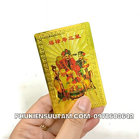 Thẻ Kim Bài Tam Đa Phúc Lộc Thọ, kích thước: 8.3cmx5.3cmx0.2cm, màu: vàng - SP005742