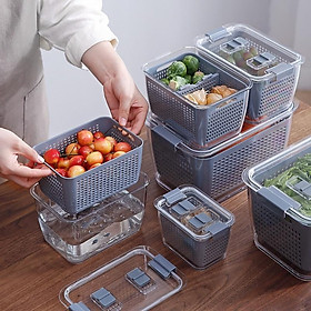 Mua Combo 2 Hộp Nhựa Đựng Thực Phẩm Tủ Lạnh 2 Lớp Có Lỗ Thoát Nước Khóa Thoát Khí Dễ Dàng Bảo Quản Rau Củ