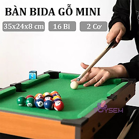 Bàn bida mini loại lớn bằng gỗ 6 lỗ 16 bi - Bàn bi-a người lớn 2 cơ