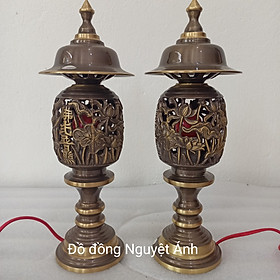 [Miễn ship 100%]Đôi đèn thờ hoa sen đồng thau cao cấp đèn phong thủy họa tiết hoa sen đồng thau 37cm, 43cm phẩm thờ cúng - Cao 43cm