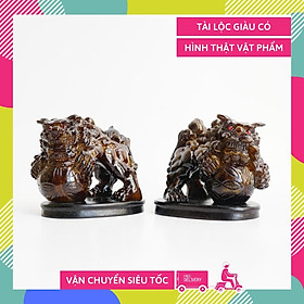 Mua Cặp tượng Kỳ Lân đá vân gỗ phong thủy phát tài - Cao 8cm